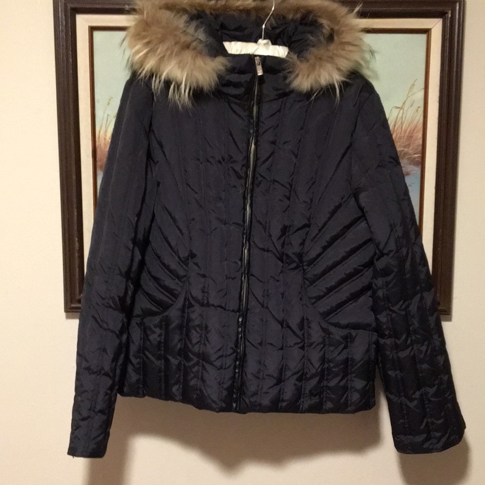 Michael Kors Women’s Puffer Down Jacket with Racoon Fur Trim Hood